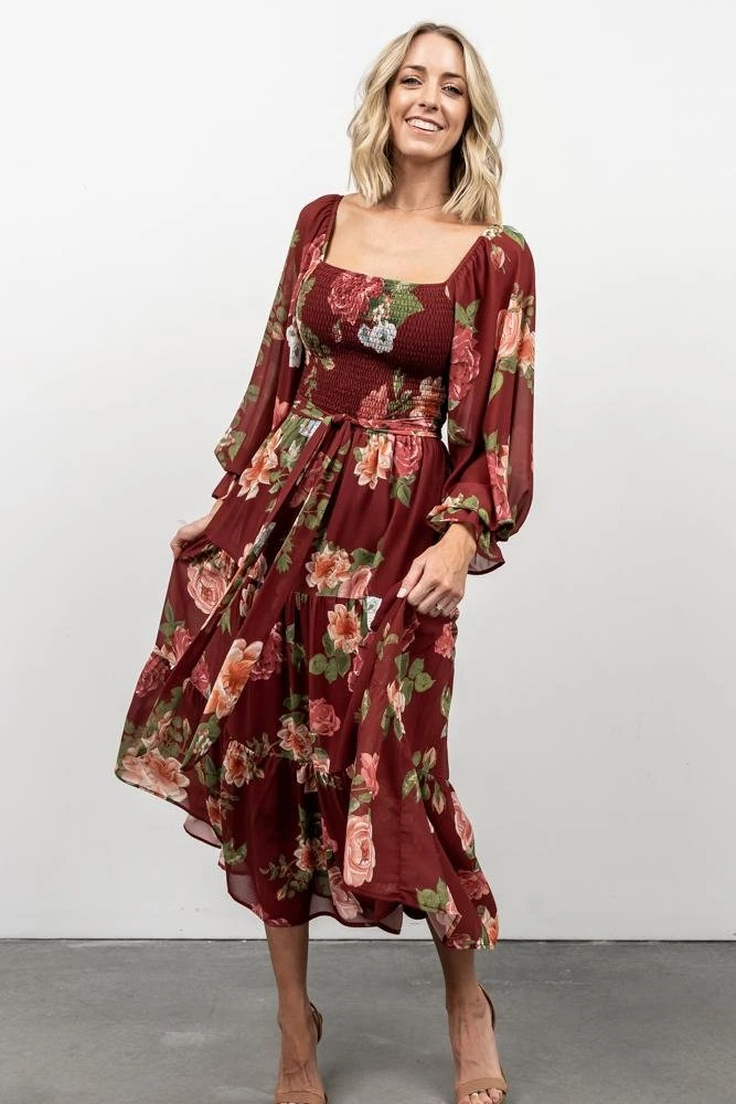 FT Dresses Vyn Tiered Midi Dress | Burgundy Floral 3 FT Dresses Vyn Tiered Midi Dress | Burgundy Floral