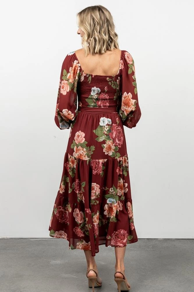 FT Dresses Vyn Tiered Midi Dress | Burgundy Floral 5 FT Dresses Vyn Tiered Midi Dress | Burgundy Floral