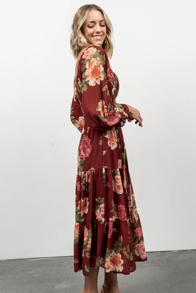 FT Dresses Vyn Tiered Midi Dress | Burgundy Floral 8 FT Dresses Vyn Tiered Midi Dress | Burgundy Floral