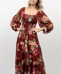 FT Dresses Vyn Tiered Midi Dress | Burgundy Floral 19 FT Dresses Vyn Tiered Midi Dress | Burgundy Floral