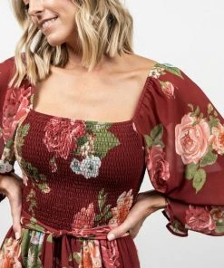FT Dresses Vyn Tiered Midi Dress | Burgundy Floral