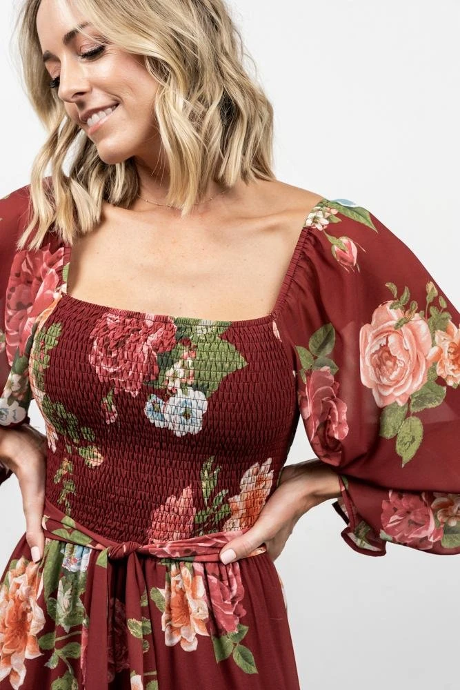 FT Dresses Vyn Tiered Midi Dress | Burgundy Floral 2 FT Dresses Vyn Tiered Midi Dress | Burgundy Floral