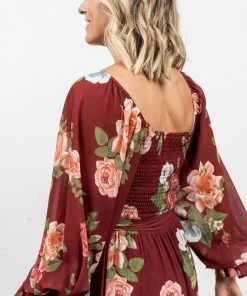 FT Dresses Vyn Tiered Midi Dress | Burgundy Floral 18 FT Dresses Vyn Tiered Midi Dress | Burgundy Floral