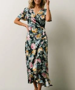DF Warwick Ruffled Midi Dress | Navy + Multi Floral