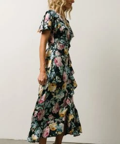 DF Warwick Ruffled Midi Dress | Navy + Multi Floral