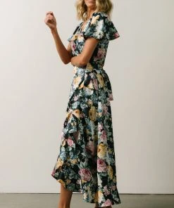 DF Warwick Ruffled Midi Dress | Navy + Multi Floral
