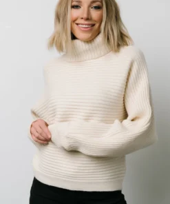 LUM Whitney Ribbed Turtle Neck Sweater | Cream Tops
