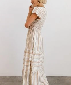 POL Dresses Willow Smocked Maxi Dress | Tan Striped