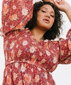 FT Dresses Yorkley Smocked Midi Dress | Burgundy Floral