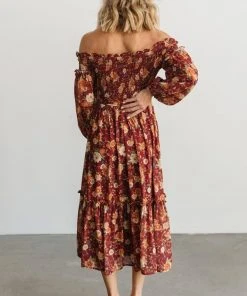 FT Dresses Yorkley Smocked Midi Dress | Burgundy Floral