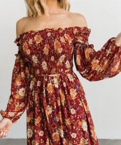 FT Dresses Yorkley Smocked Midi Dress | Burgundy Floral