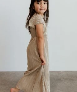 BB Custom Youth Athena Pleated Maxi Dress | Gold Dresses