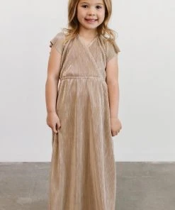 BB Custom Youth Athena Pleated Maxi Dress | Gold Dresses