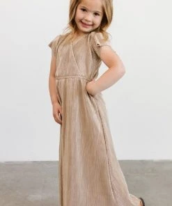 BB Custom Youth Athena Pleated Maxi Dress | Gold Dresses