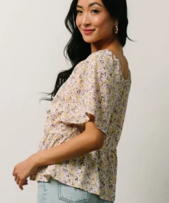 HAY Zale Peplum Top | Yellow + Lavender Tops