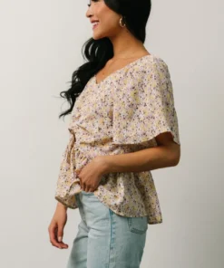 HAY Zale Peplum Top | Yellow + Lavender Tops