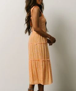 BS Zella Smocked Midi Dress | Orange + Pink Print