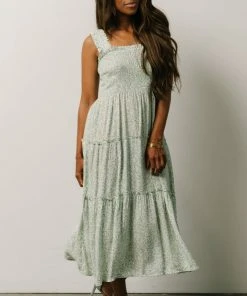 BS Zella Smocked Midi Dress | Sage Print Dresses 12 BS Zella Smocked Midi Dress | Sage Print Dresses