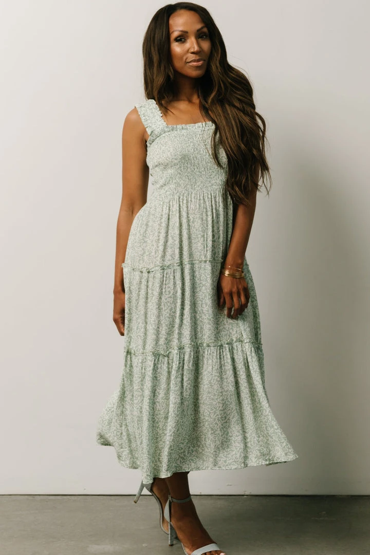 BS Zella Smocked Midi Dress | Sage Print Dresses 6 BS Zella Smocked Midi Dress | Sage Print Dresses