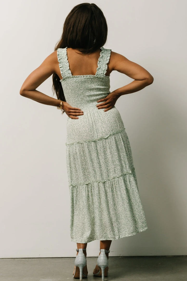 BS Zella Smocked Midi Dress | Sage Print Dresses 4 BS Zella Smocked Midi Dress | Sage Print Dresses