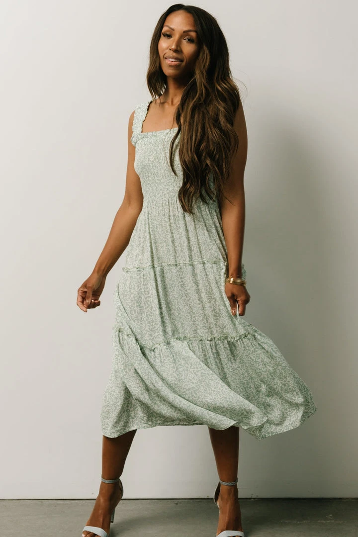 BS Zella Smocked Midi Dress | Sage Print Dresses 5 BS Zella Smocked Midi Dress | Sage Print Dresses