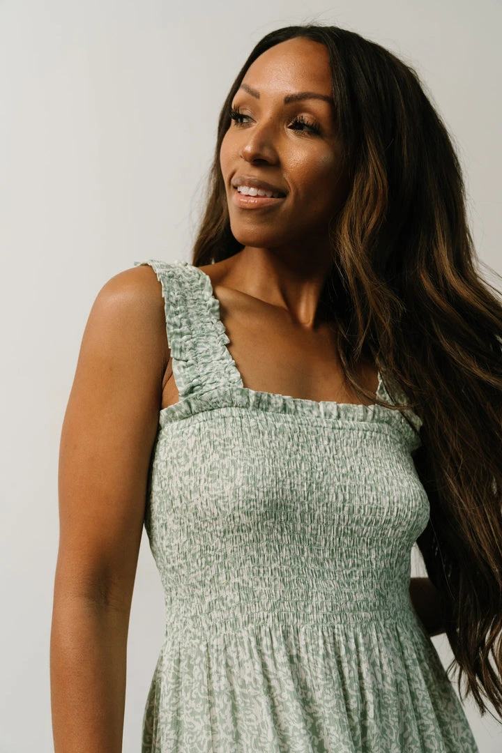 BS Zella Smocked Midi Dress | Sage Print Dresses 7 BS Zella Smocked Midi Dress | Sage Print Dresses