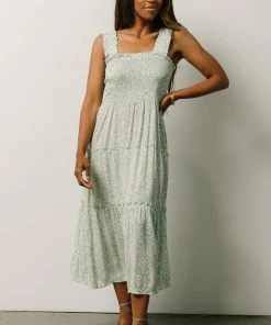 BS Zella Smocked Midi Dress | Sage Print Dresses