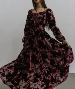 BB Custom Dresses Zeta Velvet Maxi Dress | Plum Floral
