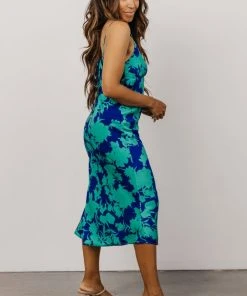 LUM Dresses Zo Lace Up Strap Dress | Navy Floral