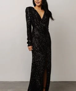 RR Zurich Long Sleeve Sequin Gown | Black