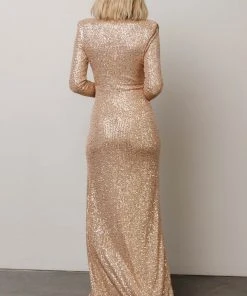 RR Zurich Long Sleeve Sequin Gown | Champagne