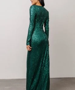 RR Zurich Long Sleeve Sequin Gown | Emerald