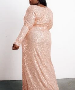 RR Dresses Zurich Long Sleeve Sequin Gown | Rose Gold