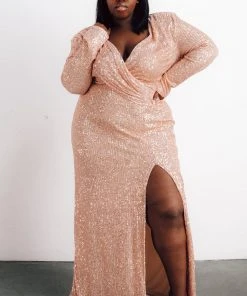 RR Dresses Zurich Long Sleeve Sequin Gown | Rose Gold