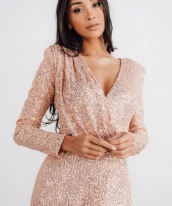 RR Dresses Zurich Long Sleeve Sequin Gown | Rose Gold